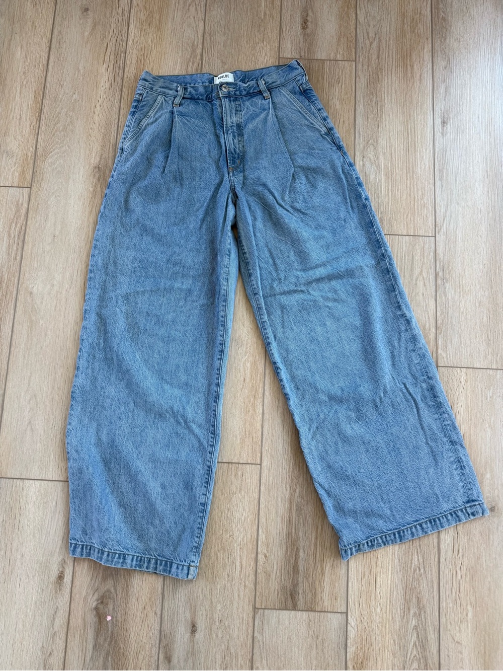 Agolde Light Blue Wide Leg Denim Trousers